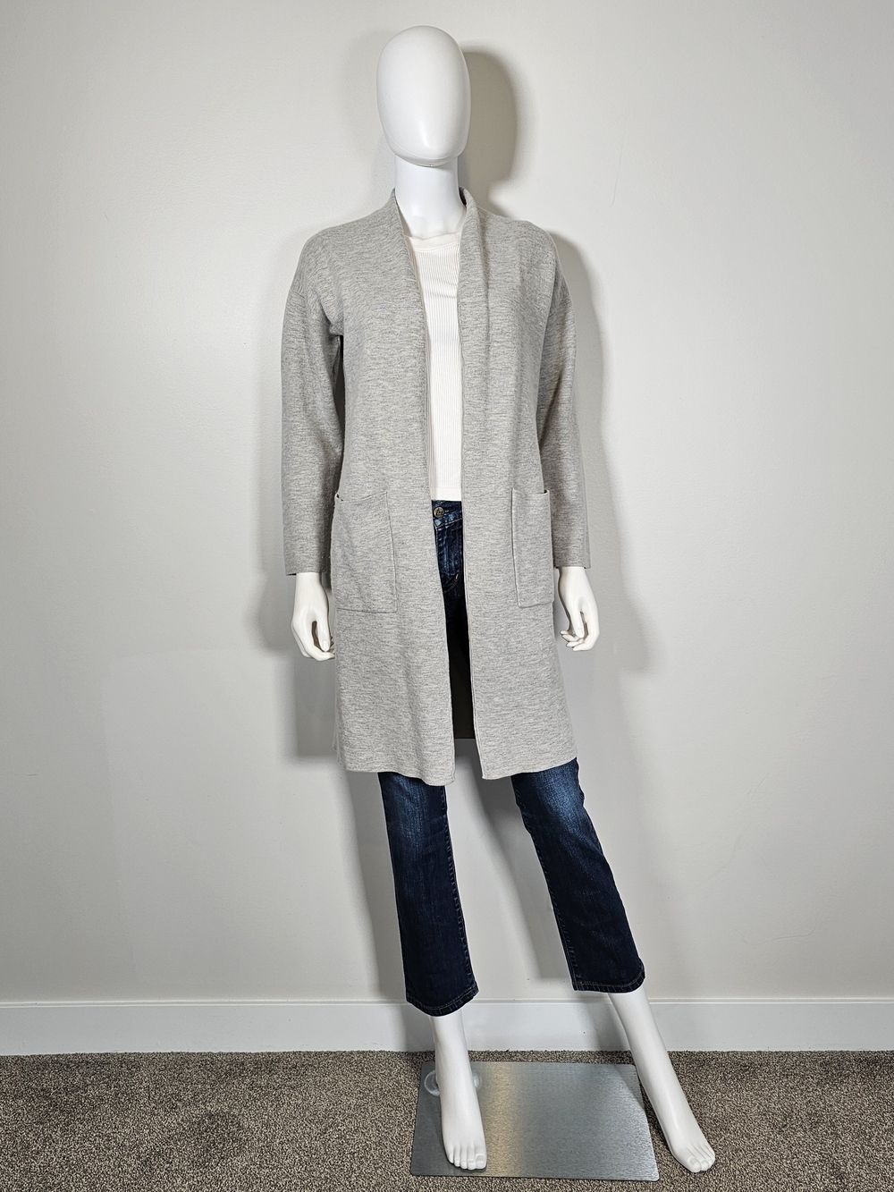 Babaton Aritzia Light Gray Open-Front Long Cardigan Sz S